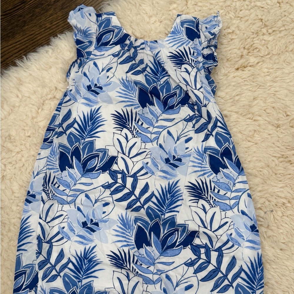 Janie and Jack Blue & White Tropical Floral Dress Size 10